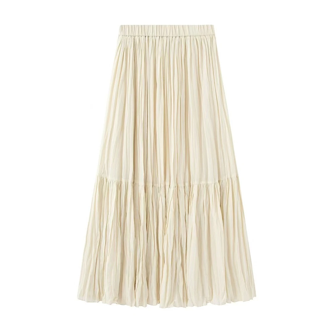 艾家新款时尚松紧高腰苎麻中长款半身裙x50613557