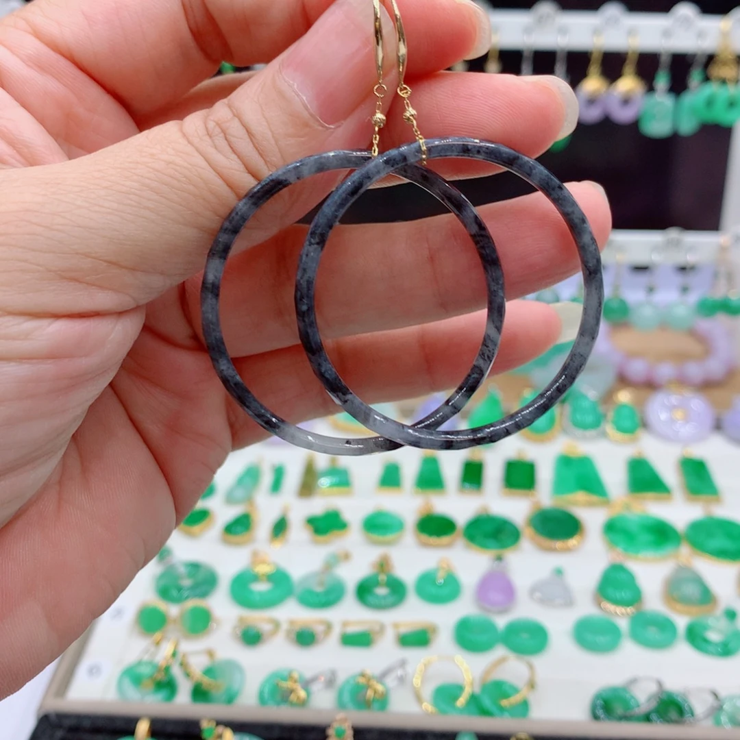 翡翠18K金镶嵌耳饰