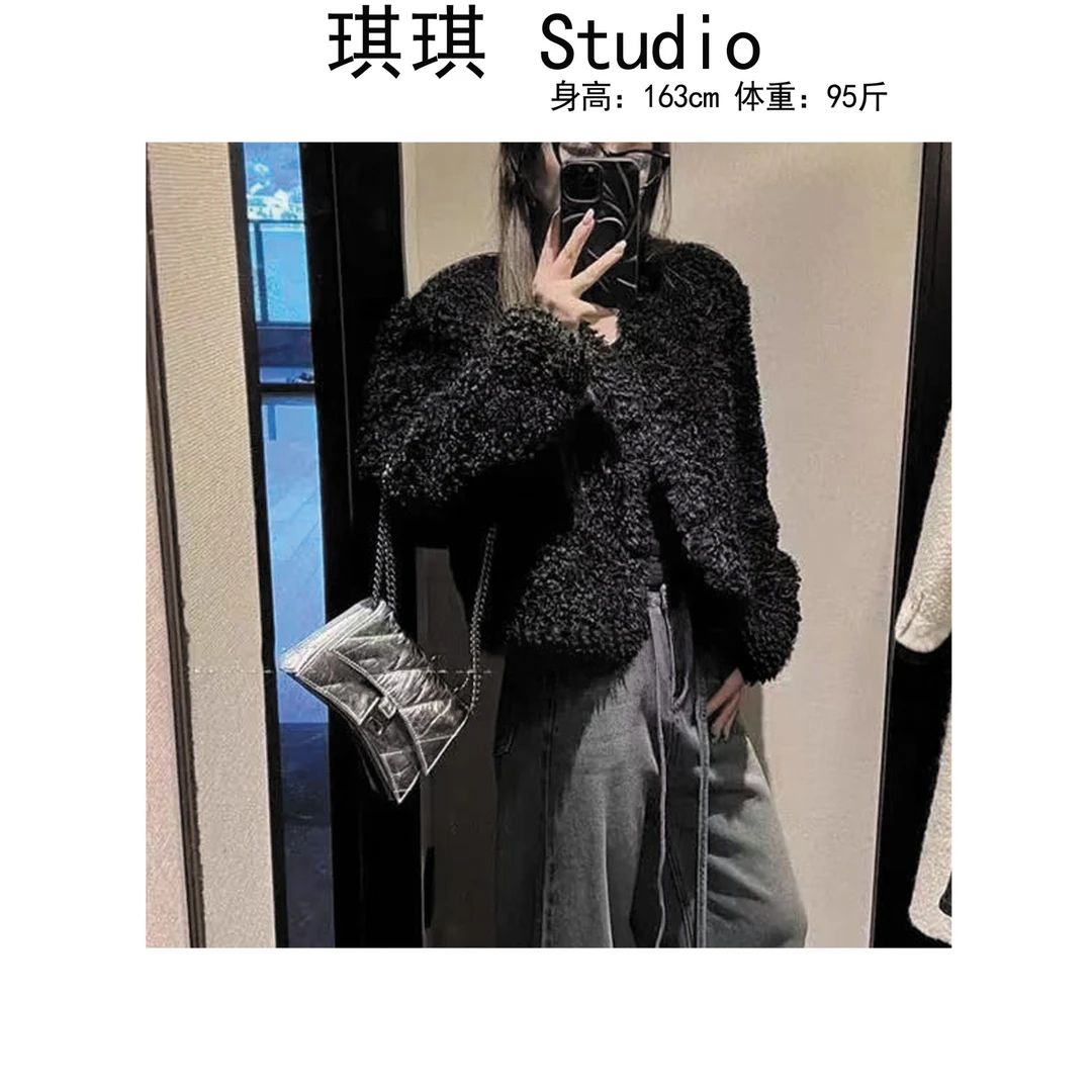 《琪琪家》冬季新款潮流气质时尚洋气显瘦减龄休闲百搭毛毛外套-M