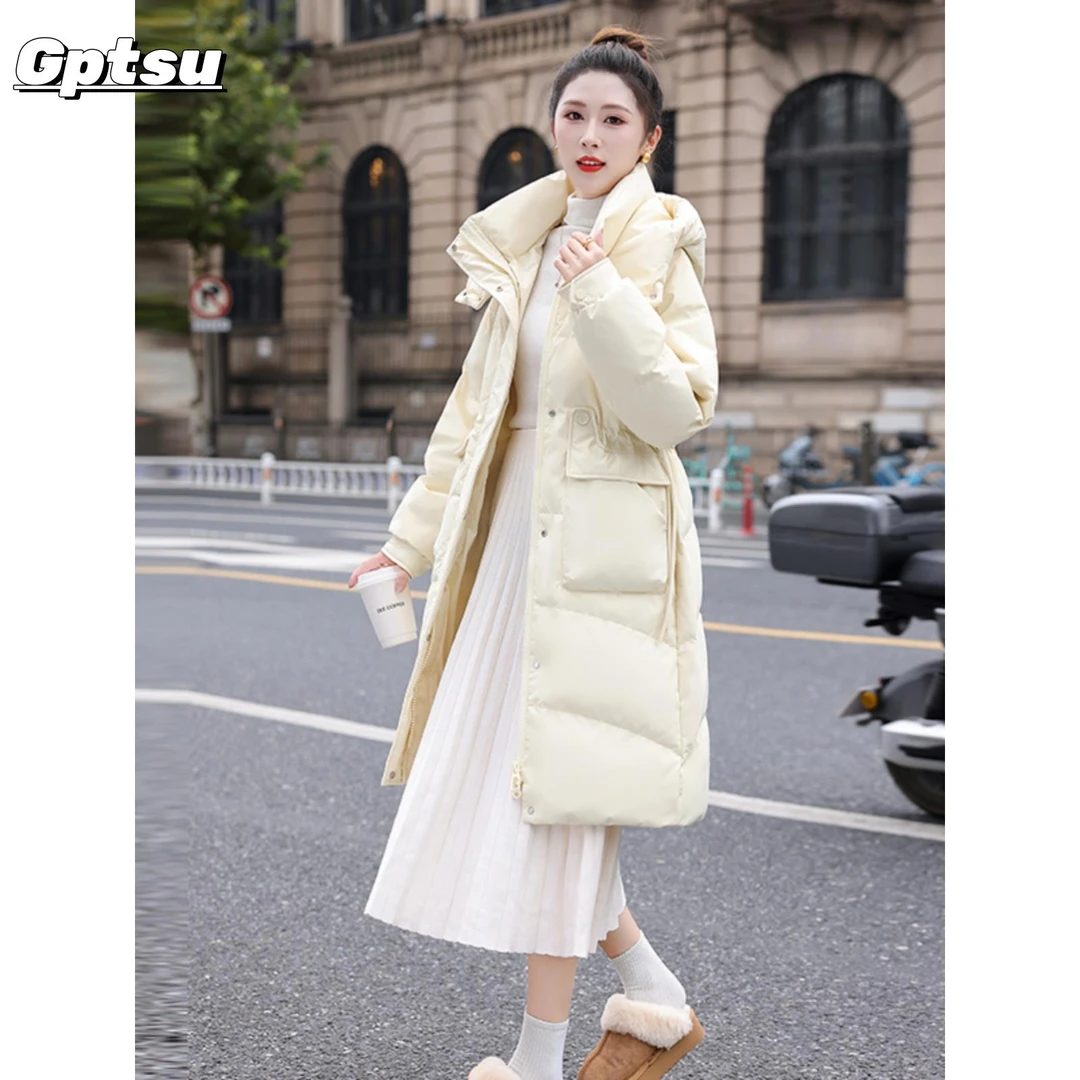 GPTSu时尚羽绒服女冬季新款中长款修身显瘦白鸭绒收腰洋气外套