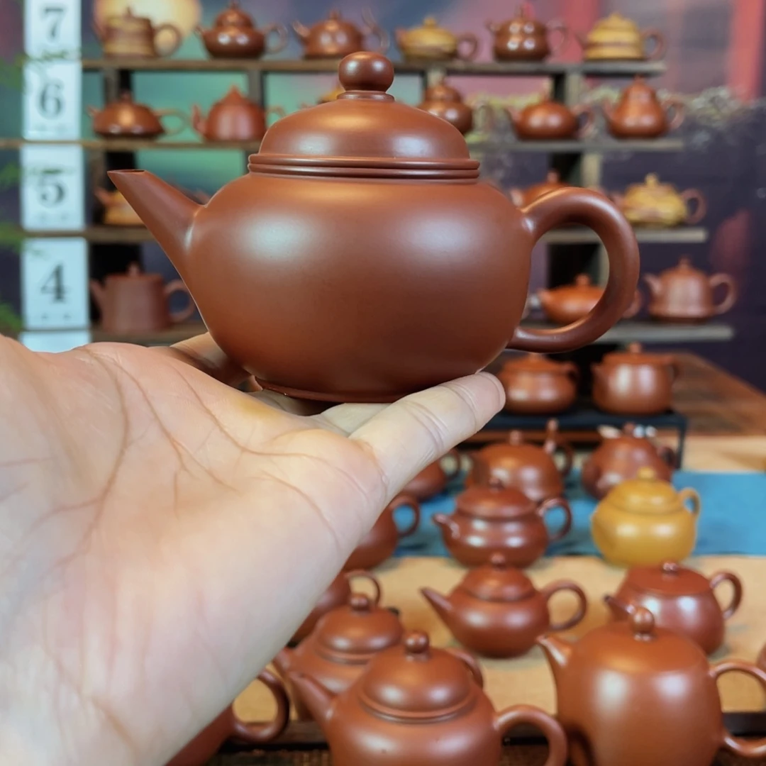 茶壶紫砂升潮州手工手拉朱泥水平壶