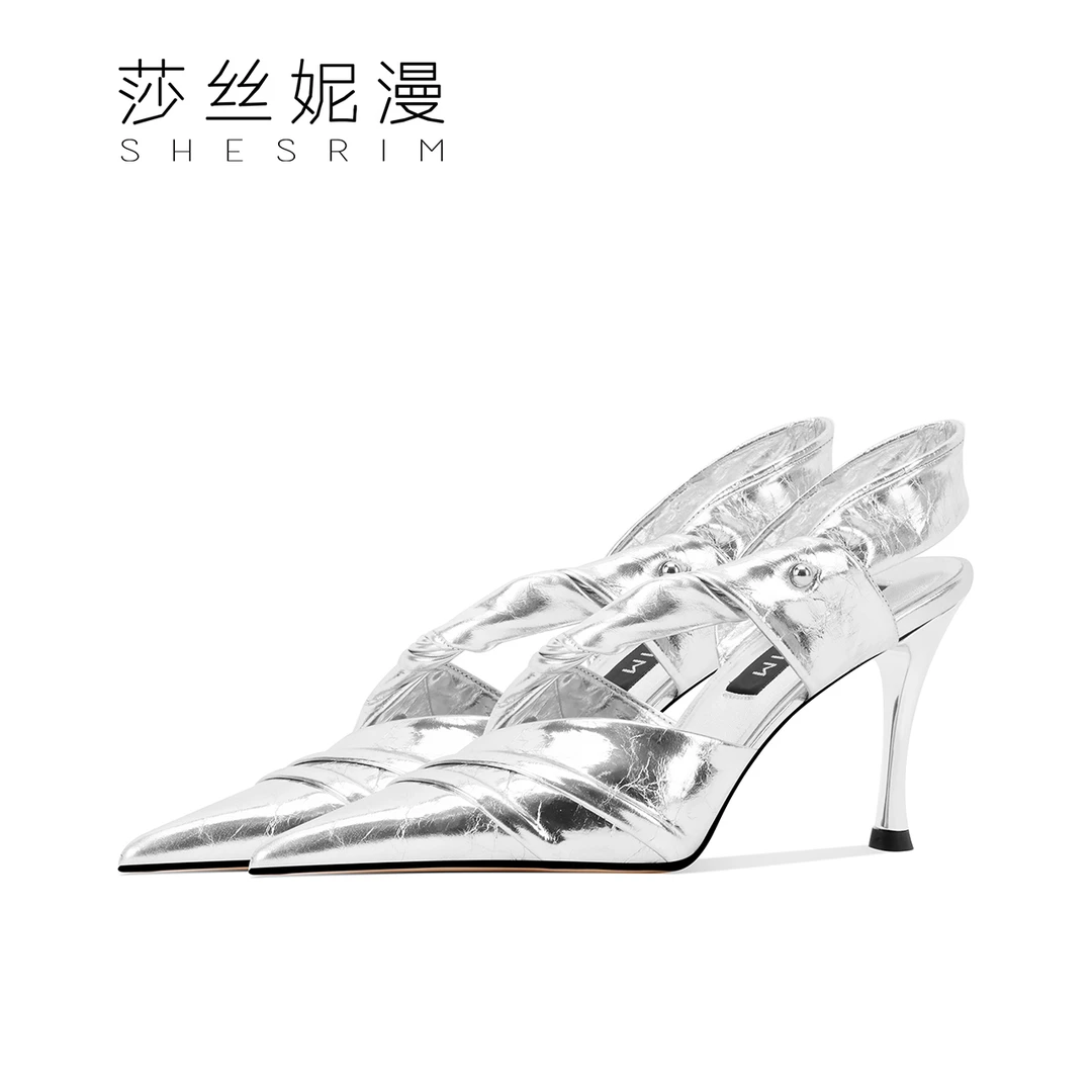 83-2025春夏新款时尚金属风尖头高跟鞋细跟包头仙女风凉鞋