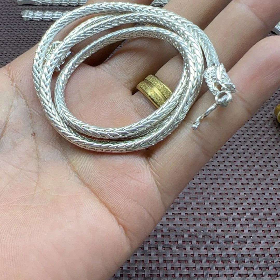 合成金属老银，925龙头项链