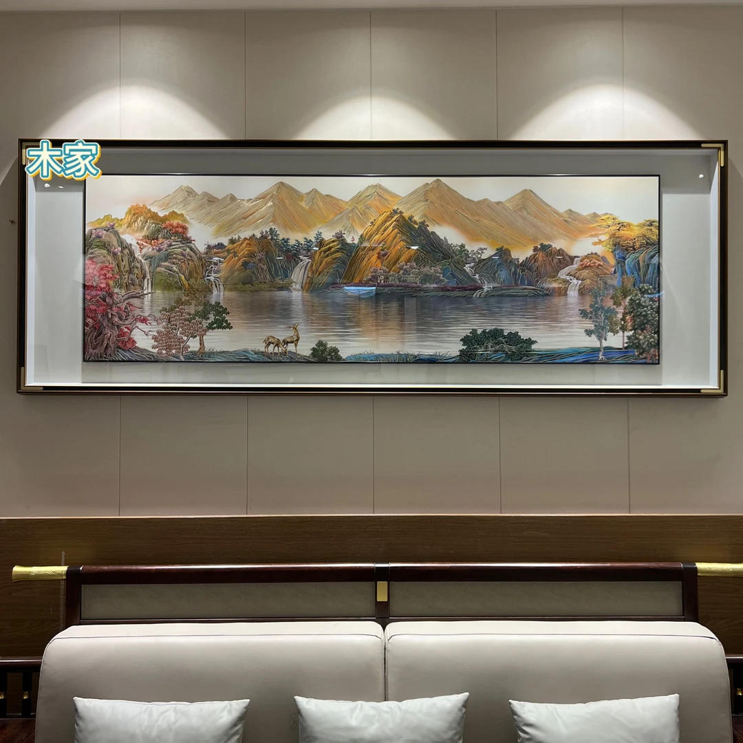 【五路财神】铜雕画客厅背景墙挂画新中式办公室高端大气山水装饰画