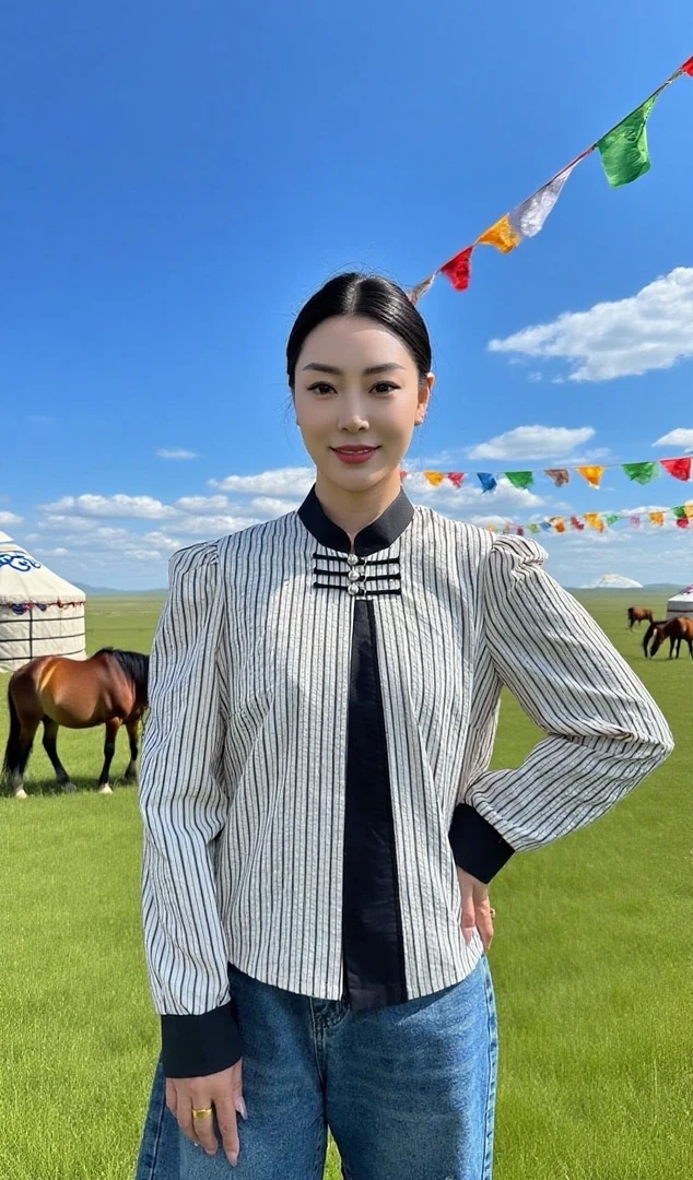 蒙古民族风常规长袖简约通勤条纹常规款衬衫上衣气质休闲秋季百搭