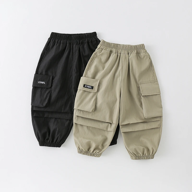 【现货】儿童工装裤春季新款男童洋气纯色大口袋捏折裤子CK022