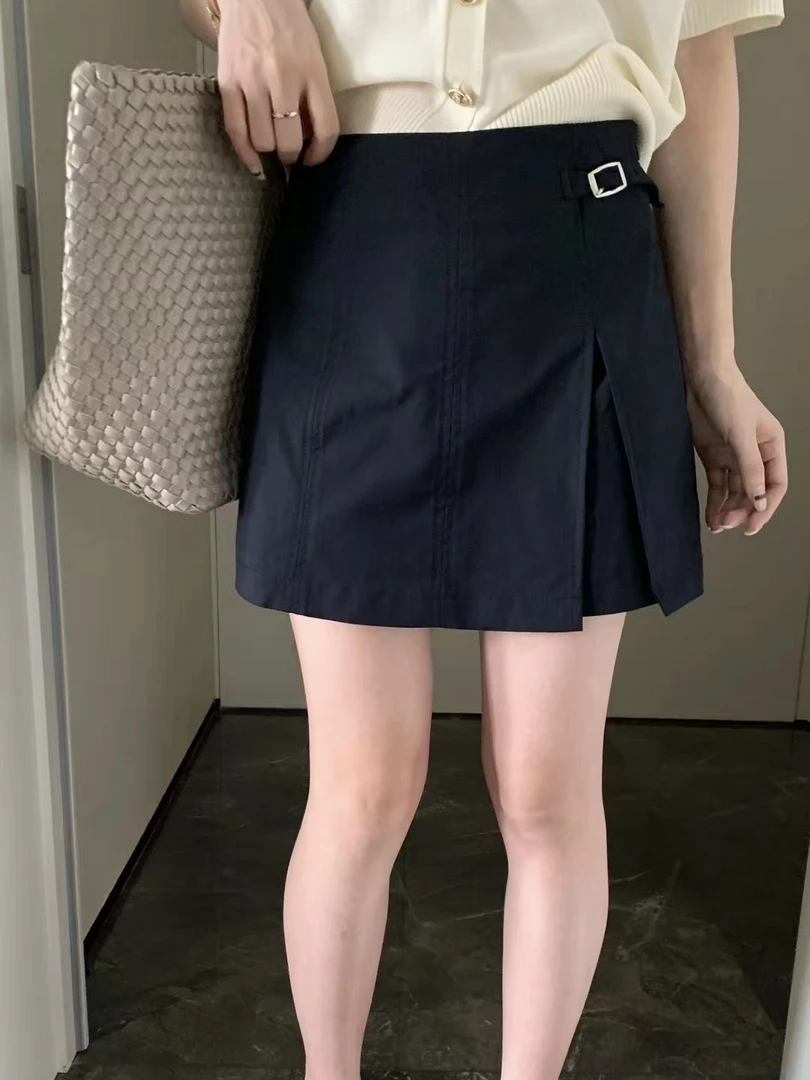 【俪宝】超百搭～小众设计感腰扣假两件侧开叉裙裤洋气显瘦高腰短裤