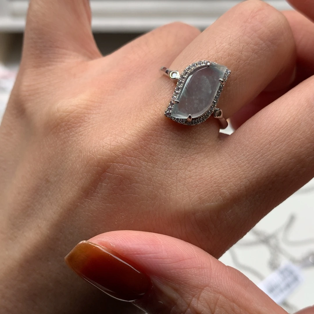 翡翠银S925镶嵌耳饰戒指