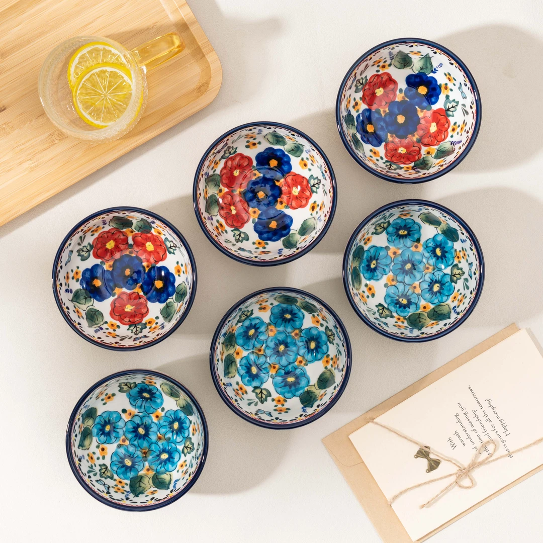 【SILESIA/出口原单】手绘西里西亚-4.5英寸圆口碗六碗/六勺