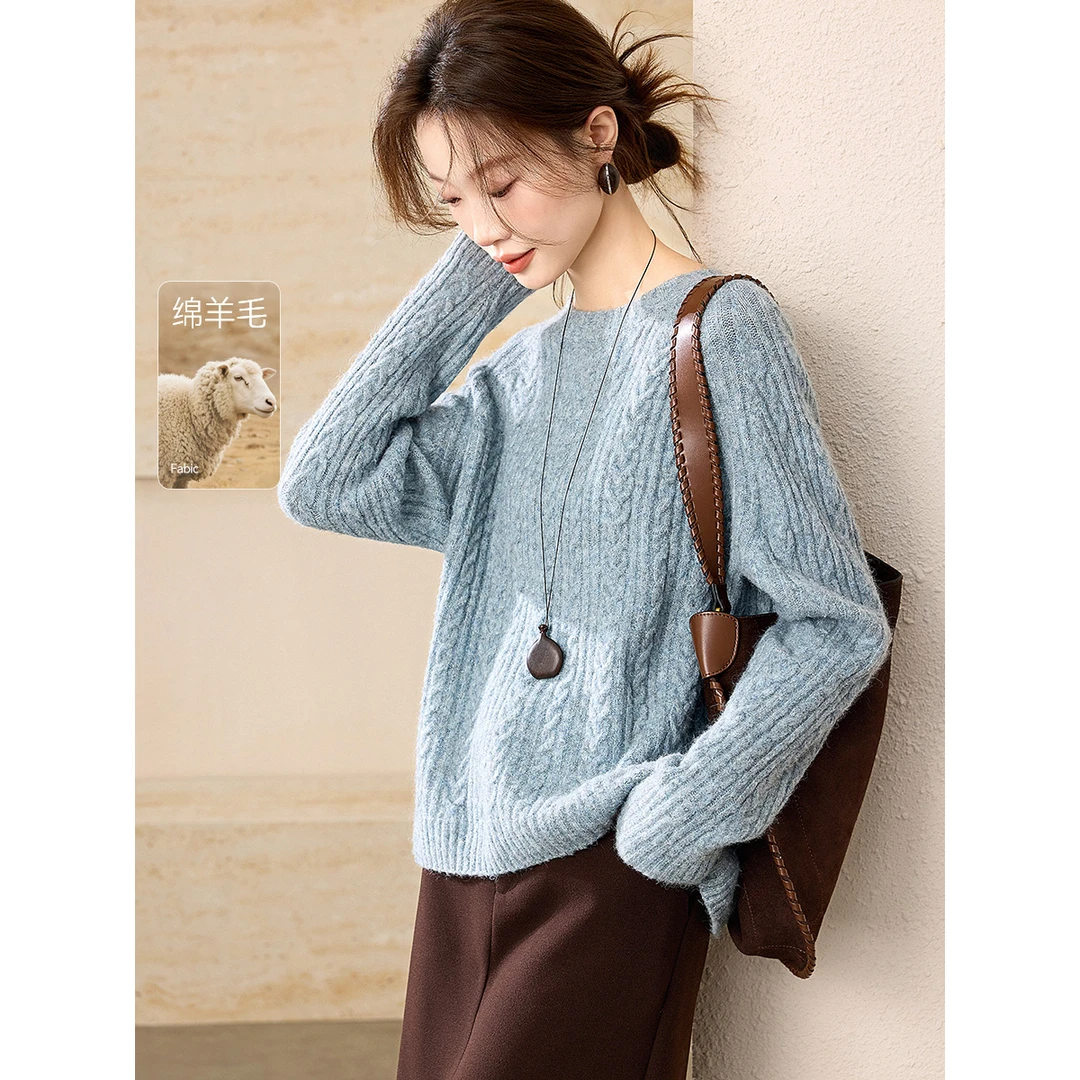 沫晗依美【绞花糯米衫】25秋季新款国含羊毛杂色花纱慵懒松弛感毛衣