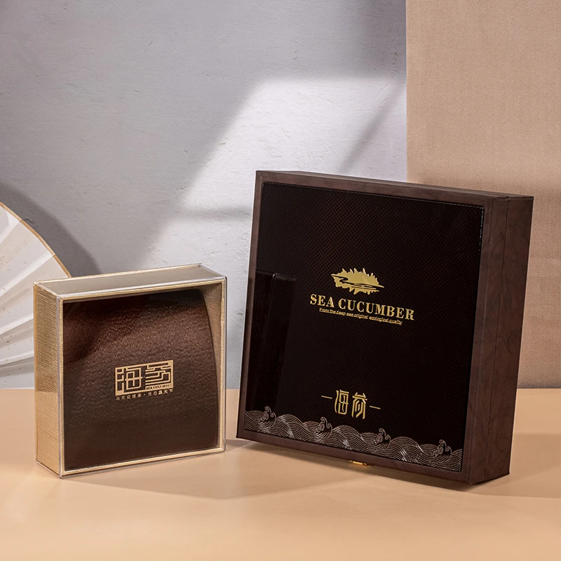 新款海参包装盒高档咖色皮盒半斤一斤正方内盒淡干刺参礼品盒空盒