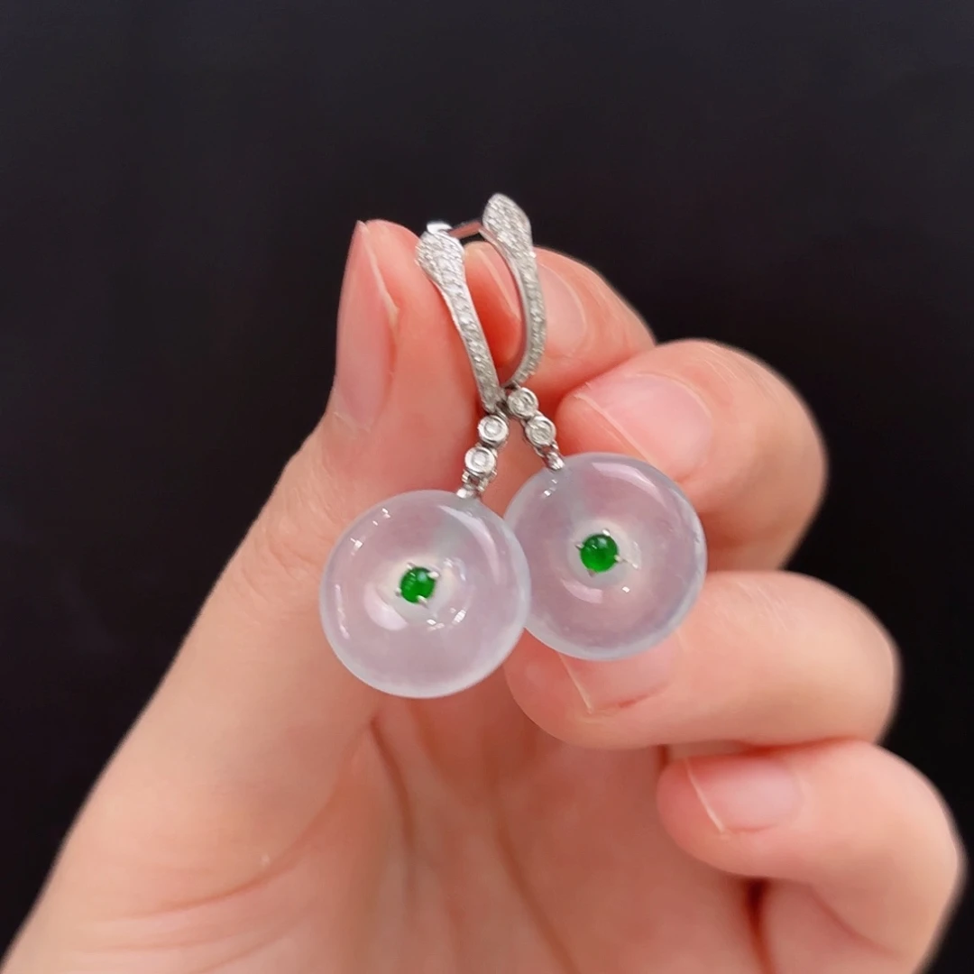 翡翠18K金镶嵌耳饰翡翠平安扣耳饰多人不退不换