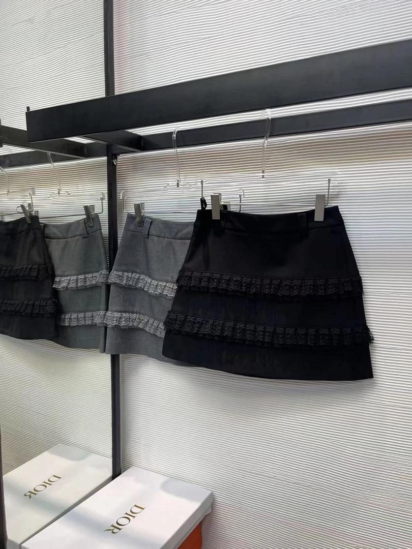 275516#南油高端高腰拼蕾丝花边百搭防走光A字短裙半身裙