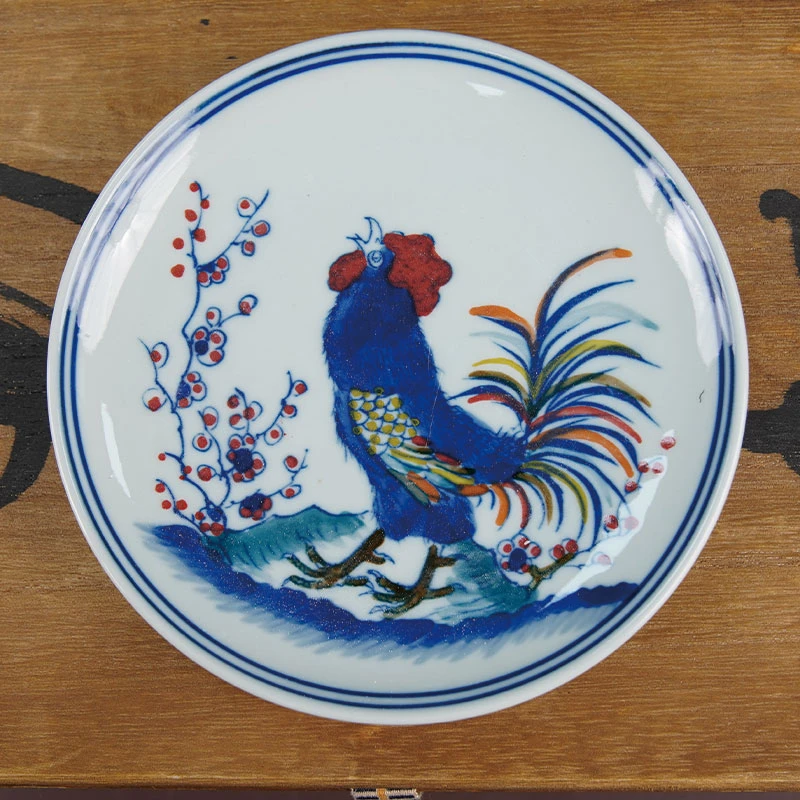 景德镇手工手绘斗彩公鸡小赏盘