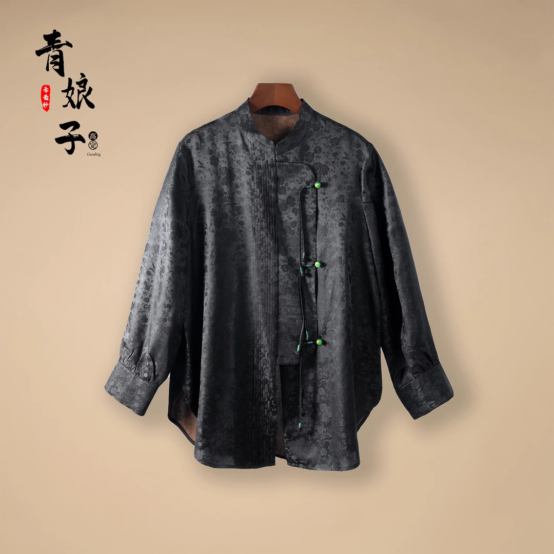 香云纱重锻复古文艺休闲时尚立领衬衣宽松5042