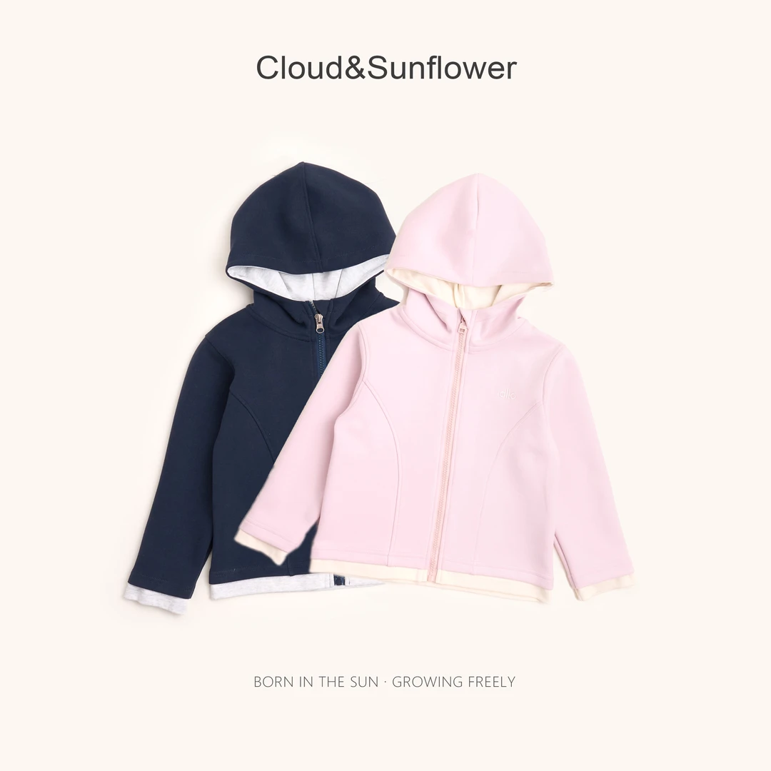 【云朵小葵】女童秋季新款原韩D纯色连帽拉链款休闲百搭外套253171