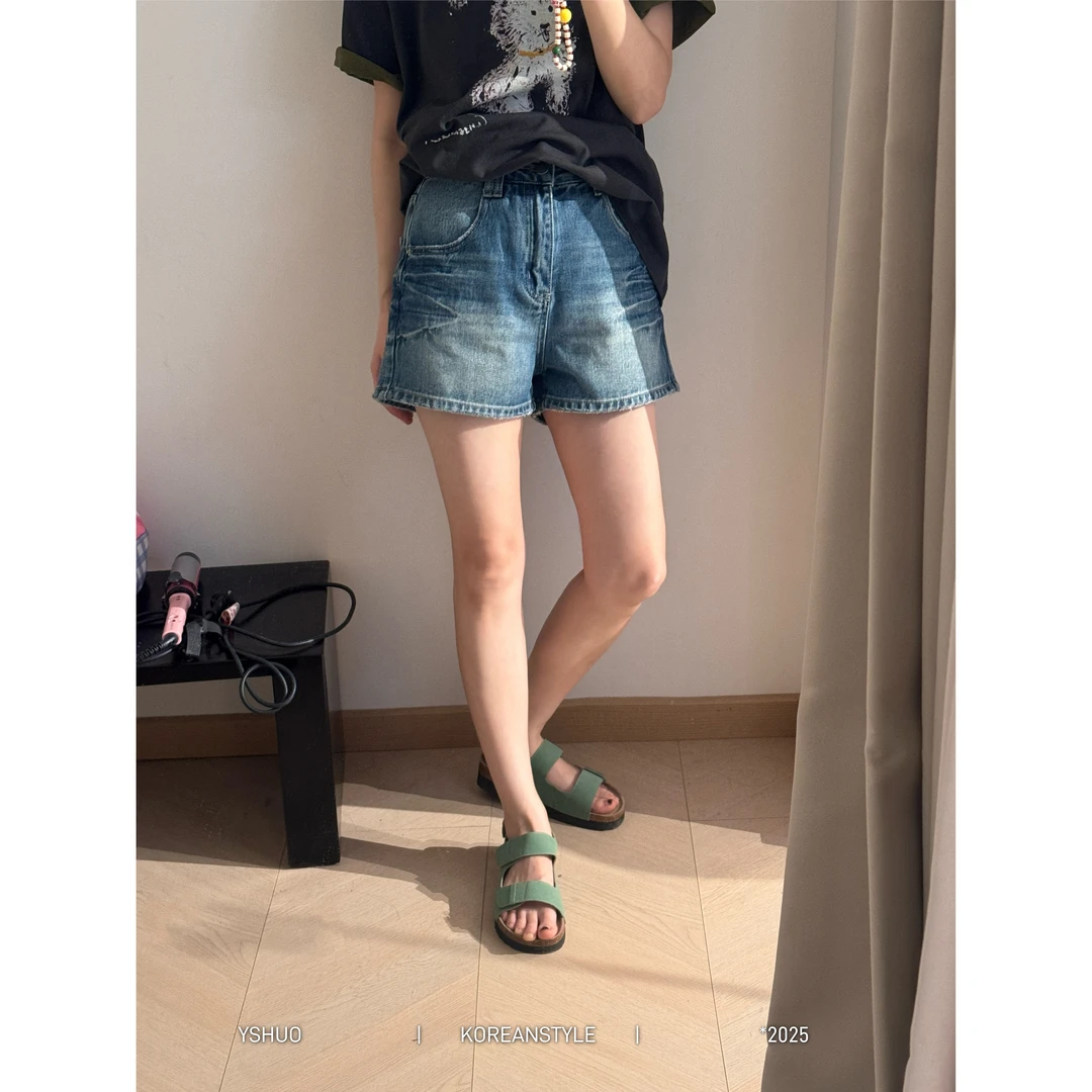 【奶酷slay】夏季高腰显瘦百搭气质复古猫须设计感短裤女N2652