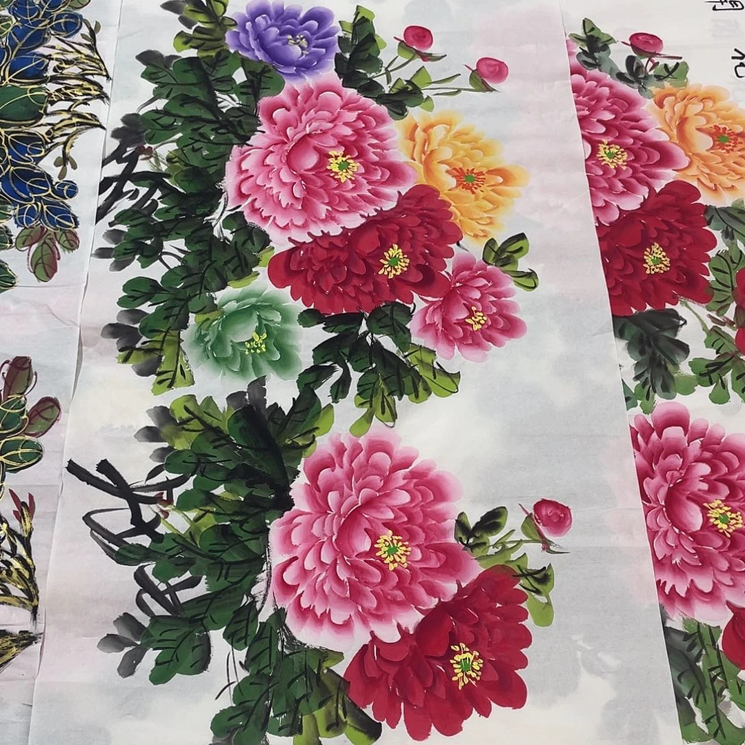 国画国画作品书法作品原稿四尺横幅白底五彩