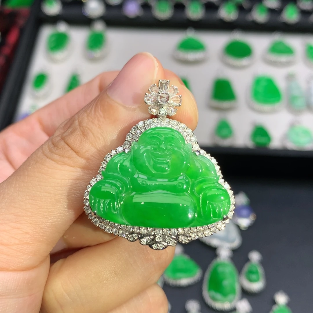 翡翠18K金镶嵌吊坠(不含链)