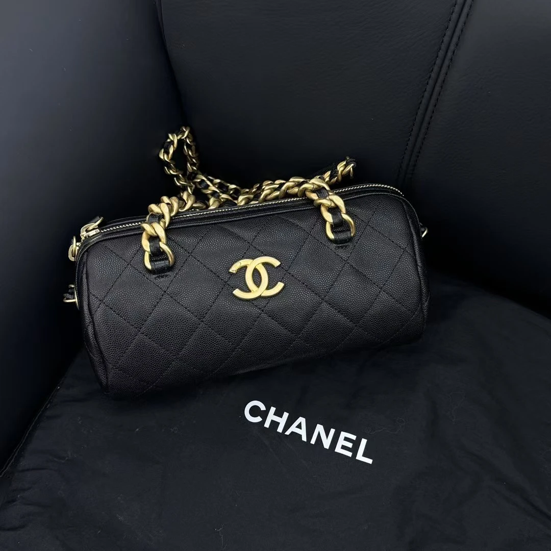未使用 Chanel/香奈儿 黑金荔枝牛保龄球包 30开 小号  98871027