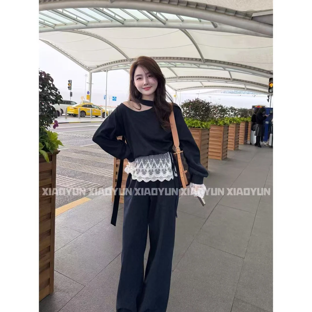 斜肩蕾丝套装 小允姐姐2025新款气质时尚高级斜肩蕾丝套装