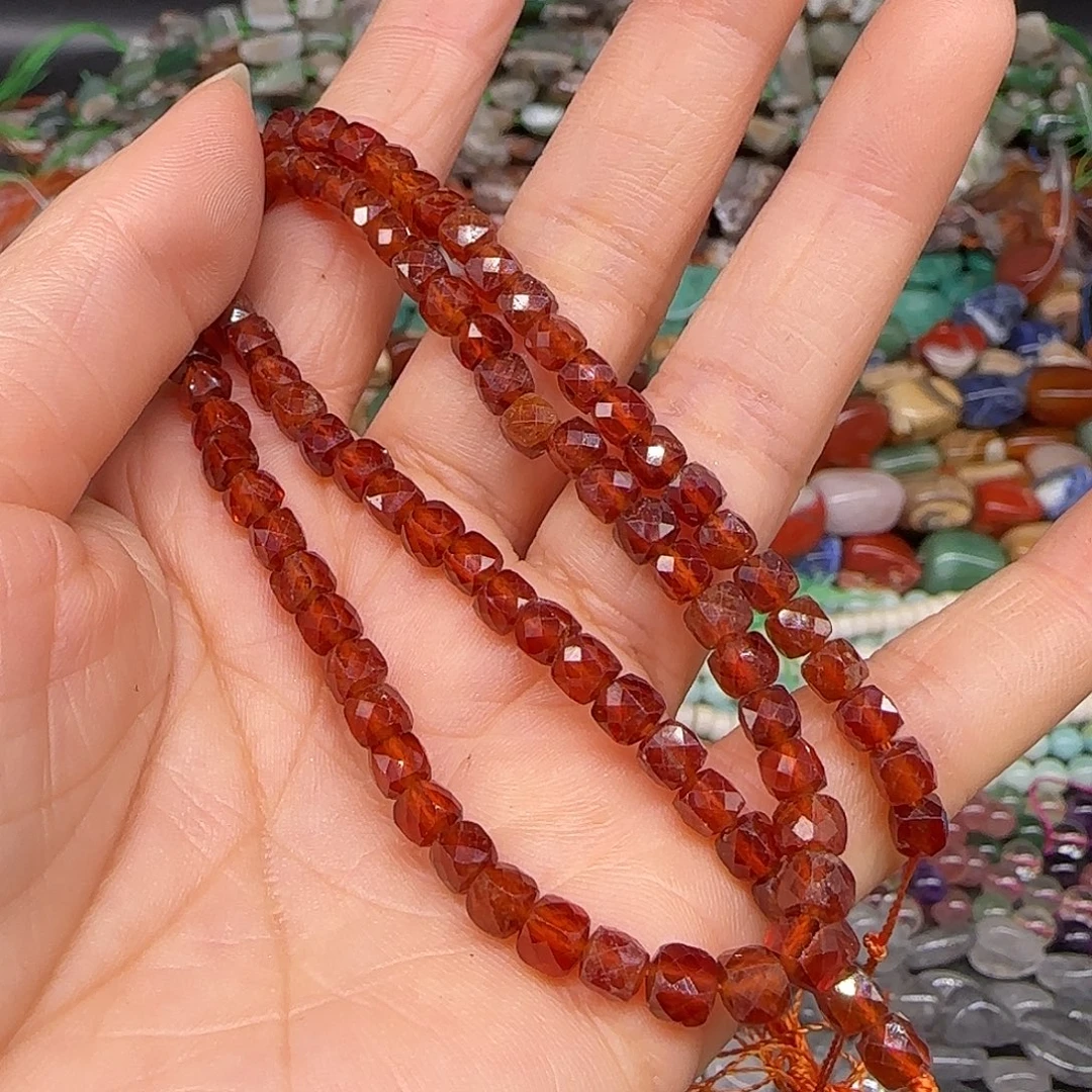 玛瑙/玉髓合金珠宝半成品橙石榴石方糖4mm一条