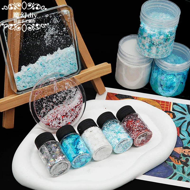 雪花闪粉亮片系列冬雪混合闪片diy水晶滴胶uv胶流沙流麻填充材料