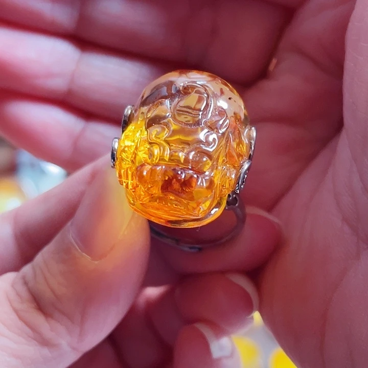 琥珀银S925镶嵌裸石戒指