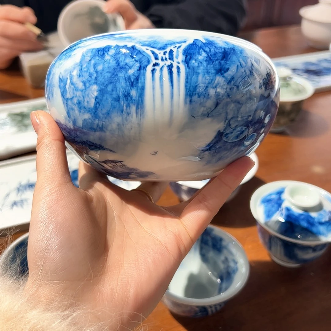 杯招***超青花手绘山水主人杯
