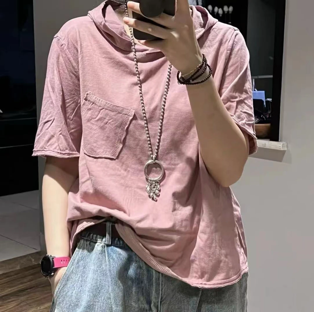 312欧货爆款连帽短袖T恤女