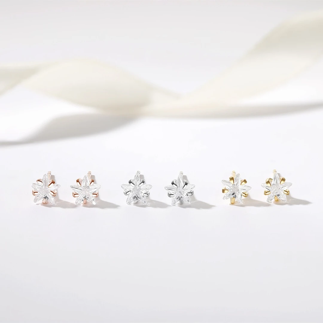 925银耳饰 E0120纯银五角星星闪钻耳钉简约百搭小巧防堵耳环