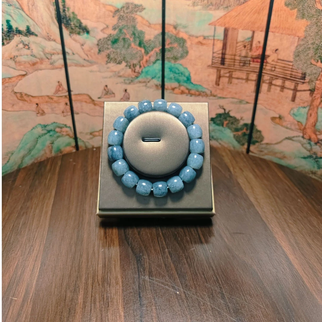 R和田玉点墨青花桶珠手串（卡12）0721