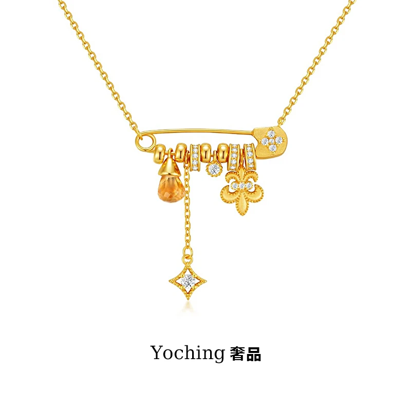 合金项链 别针坠链锁骨链鸢尾花项链