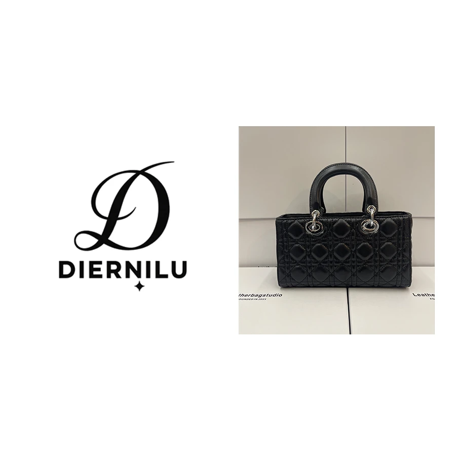 【晚晚真皮高定】TC真皮小众简约风手提单肩斜挎戴妃HT-7023黑色