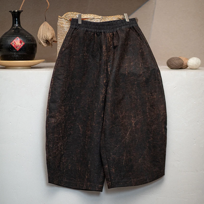 原创女装时尚百搭复古国风宽松提花休闲裤