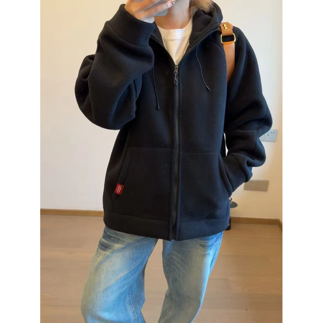 cleanfit灰色摇粒绒开衫卫衣男秋季重磅连帽情侣衫痞帅高级感外套