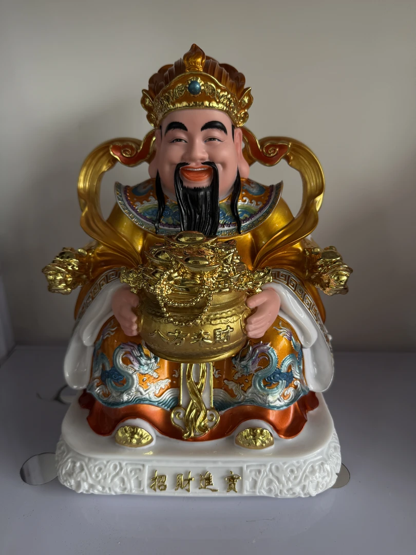 满玉棠文财神神像供奉家用摆件工艺品彩绘12寸