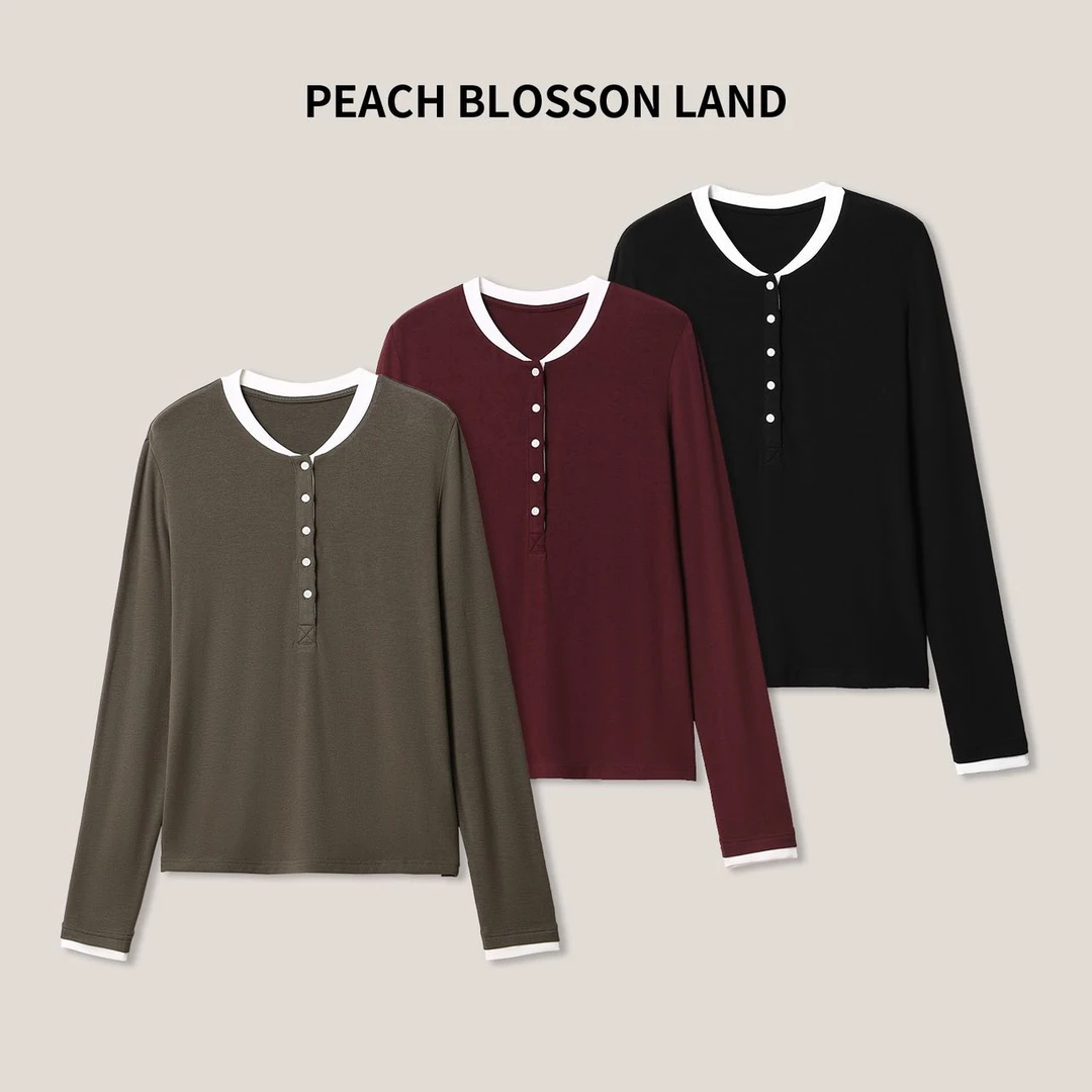 【小辣椒专属】女式撞色绵羊毛打底衫显瘦百搭长袖T恤SS23210