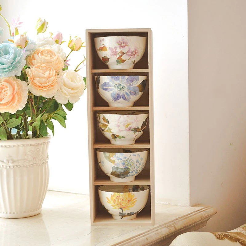 【5件套】日本进口和蓝饭碗木盒装-花乐