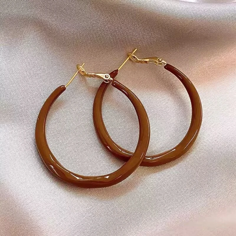 合金耳饰 轻奢复古美拉德咖色耳环高级感耳钉新款爆款素圈耳饰