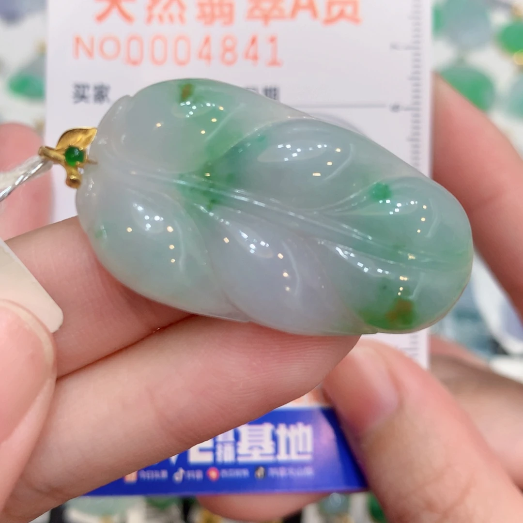 翡翠18K金镶嵌颈饰叶子