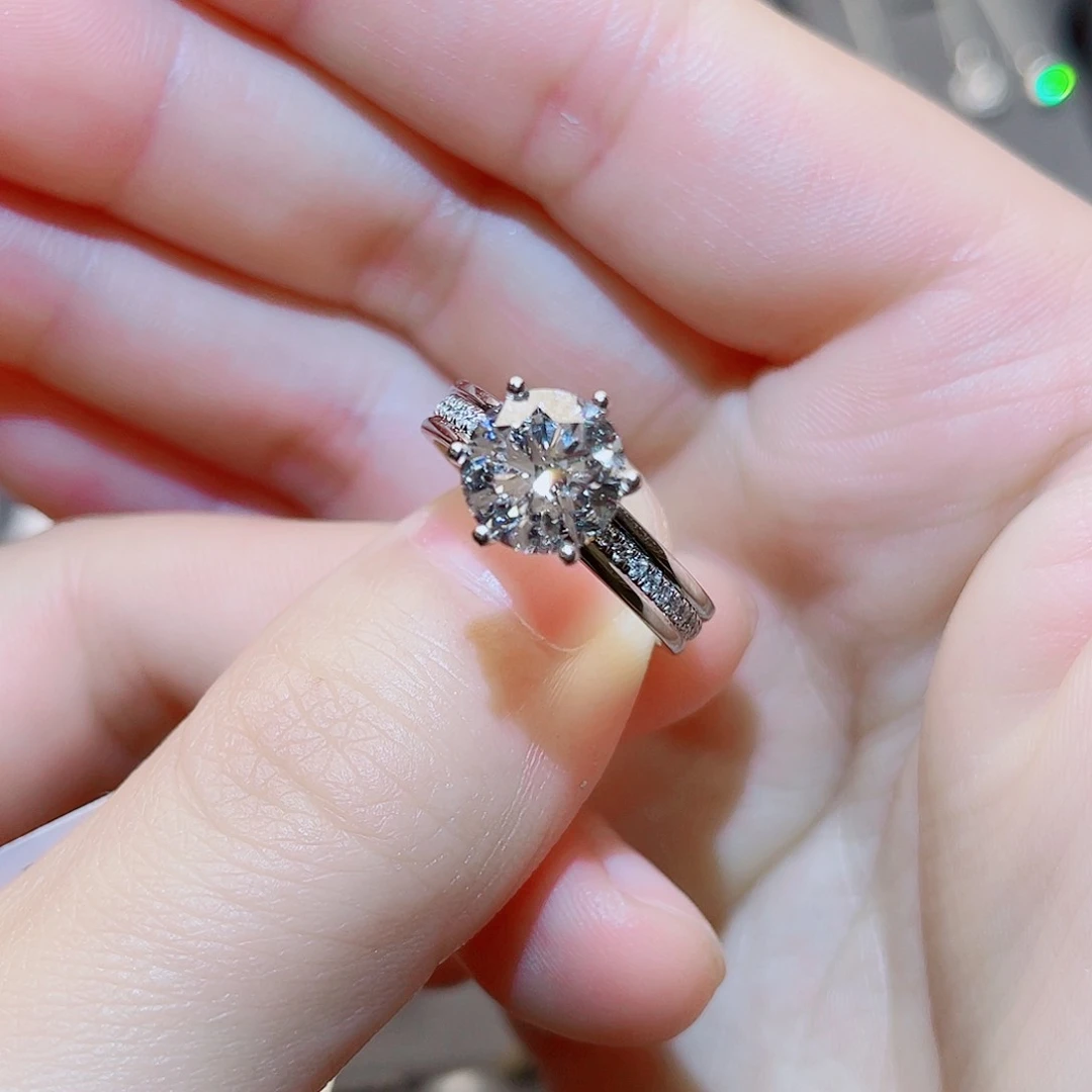铂Pt950镶嵌实验室培育钻石2ct 六爪戒指 15