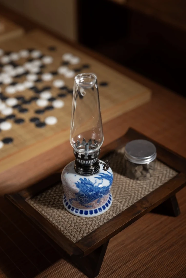 景德镇复古青花瓷海水纹家用陶瓷香薰灯玻璃氛围灯中式茶室摆件