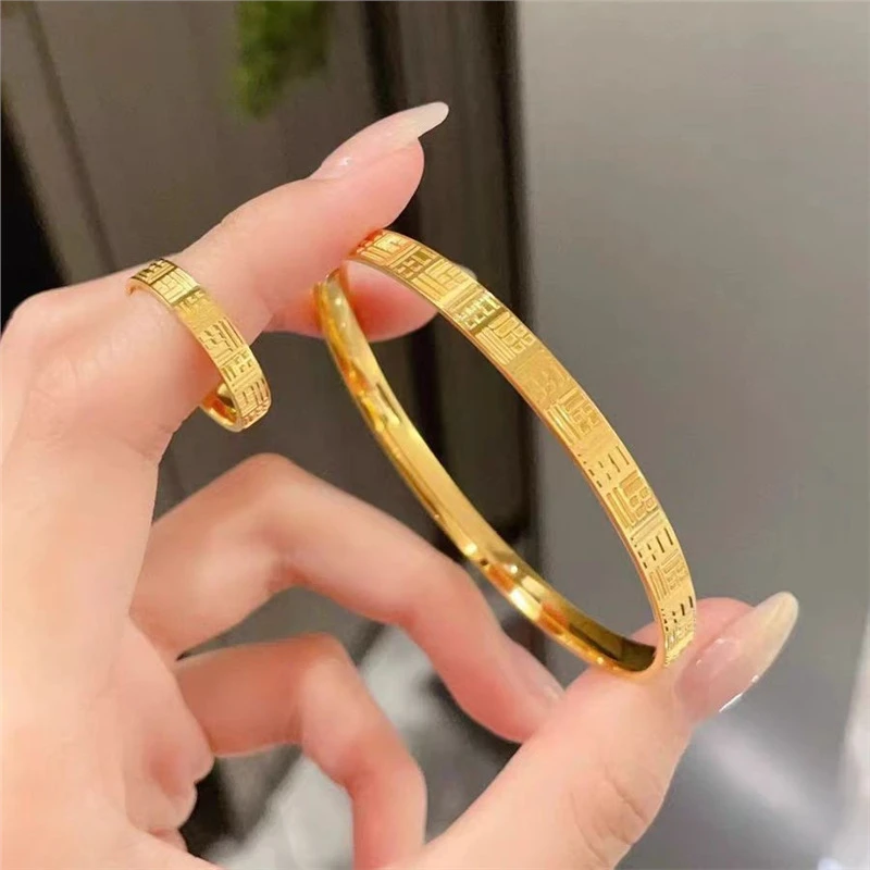 不锈钢手镯 福字金色原创设计日韩女古法珠宝轻奢镯子饰品经典