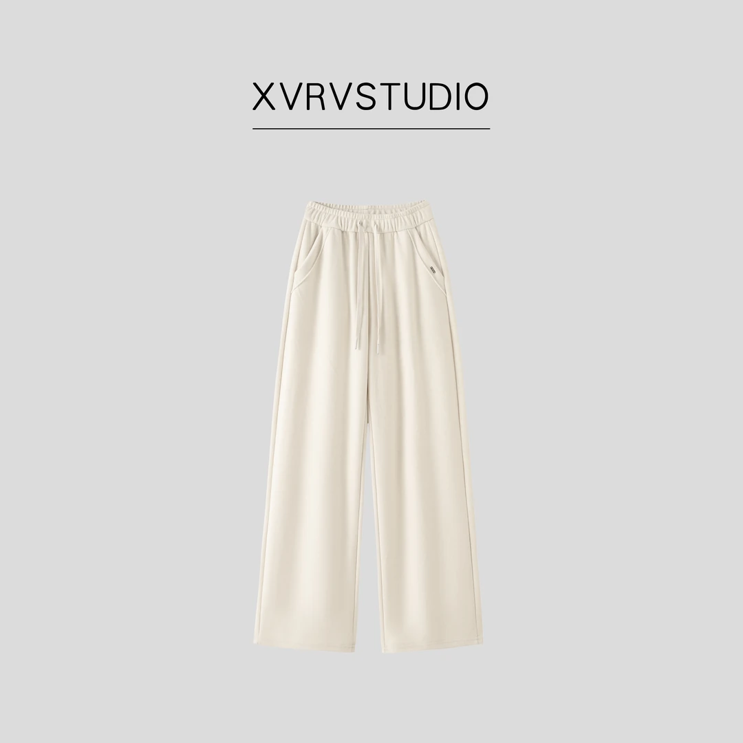 XVRV“糯米羊绒”针织羊绒阔腿裤女2025高腰休闲裤软糯直筒糯米裤