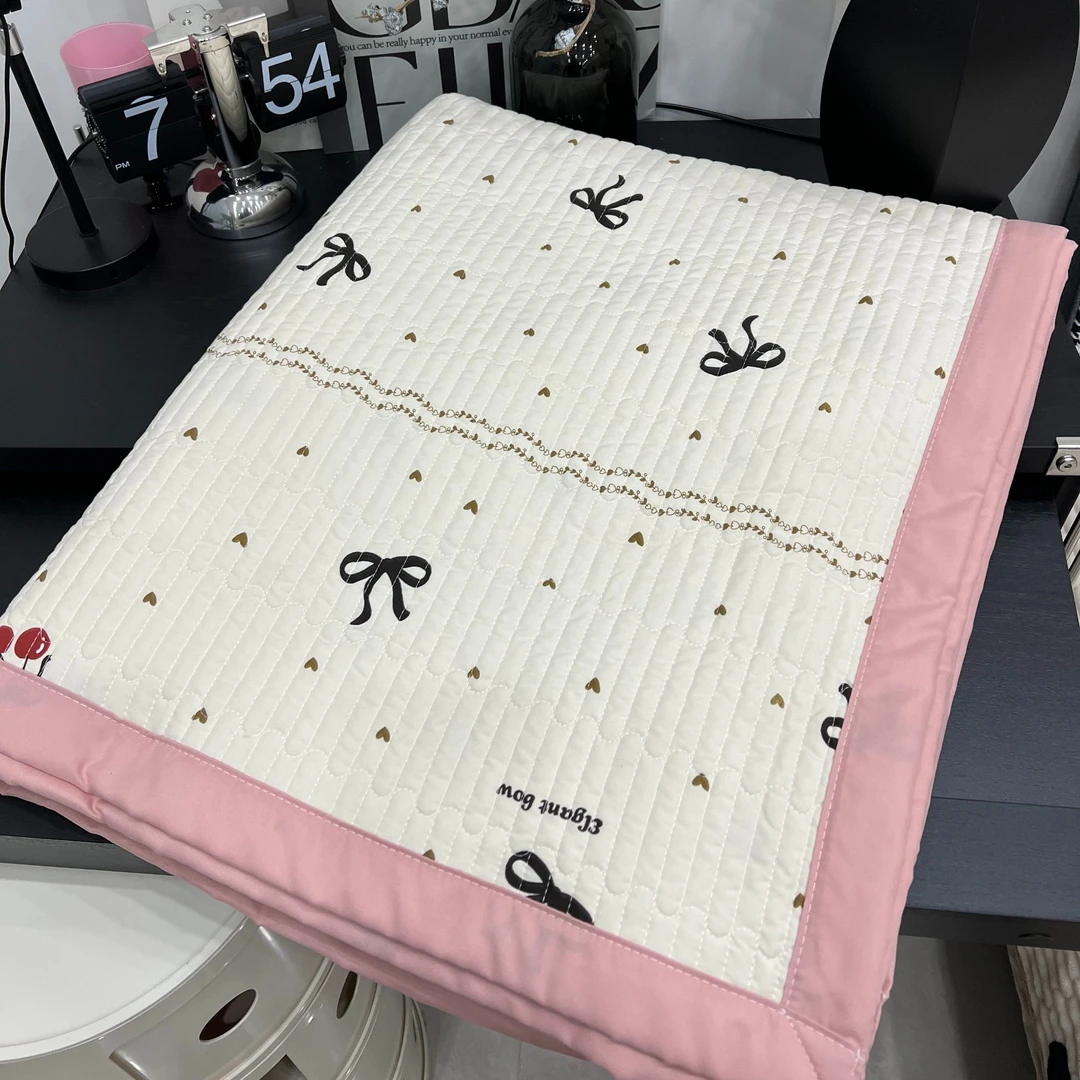 水洗棉床盖【粉边蝴蝶结】200*220绗缝柔软亲肤床盖