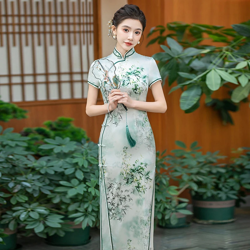 2025春季新款真丝旗袍中式桑蚕丝连衣裙手工缝制送考宴席日常A281