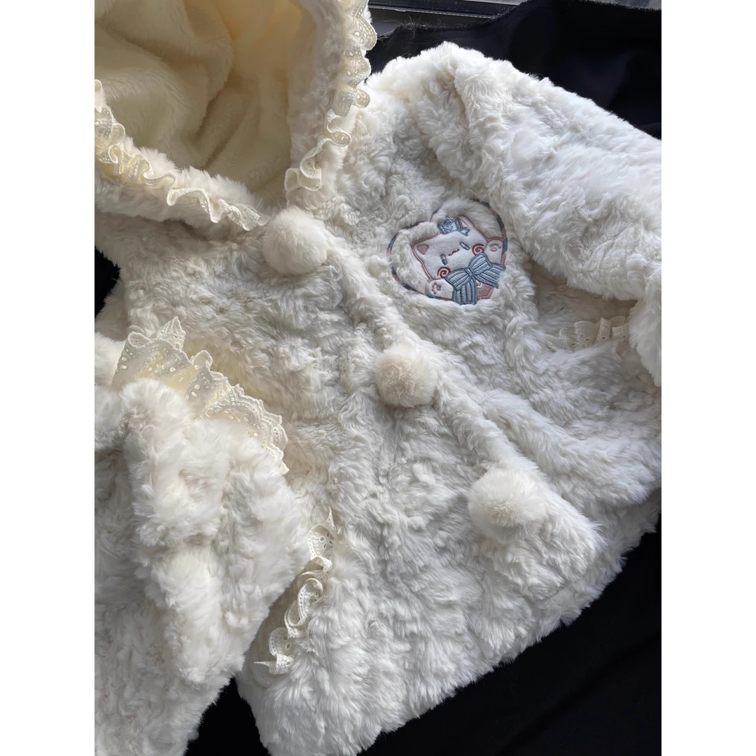 刺绣猫卷毛绒连帽兽耳加厚外套lolitakuma酱工作室