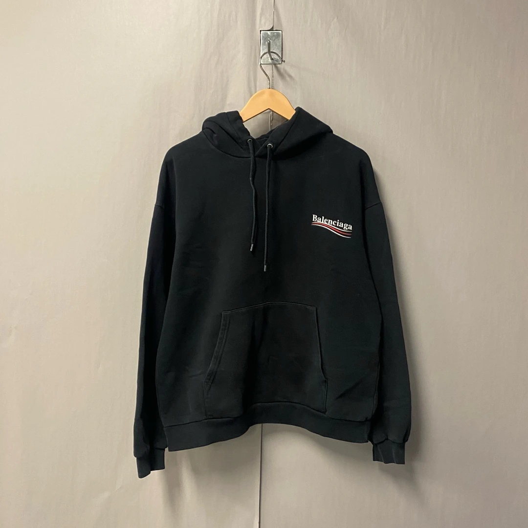 99新 Balenciaga/巴黎世家 黑色印花字母长袖连帽卫衣 M码 #7240