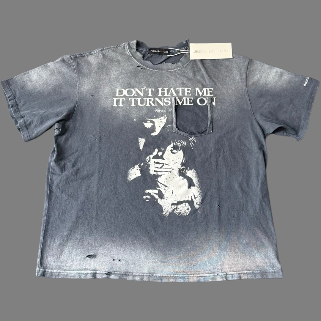 Grailz Project G/R 25ss 渐变落色做旧破坏短袖 标语印花涂鸦tee